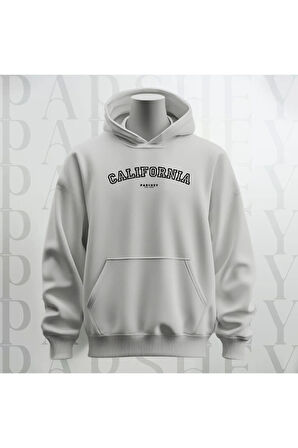 California Baskılı Kapüşonlu Sweatshirt Hoodie Kalın Kumaş 3 İplik Şardonlu