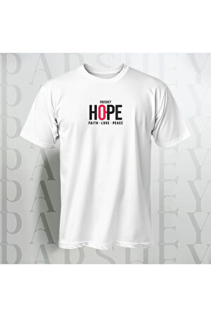 Erkek - Kadın Unisex HOPE Baskılı Yarım Kollu Bisiklet Yaka %100 Pamuk Oversize T-shirt