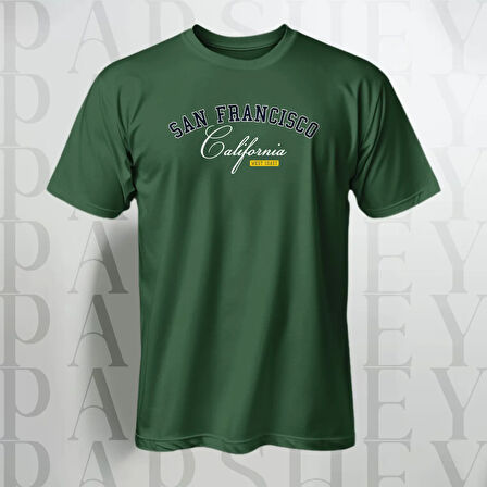 Erkek - Kadın %100 Pamuk San Francisco Baskılı Yarım Kollu Bisiklet Yaka T-Shirt