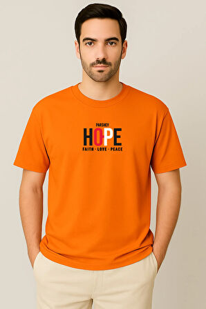 Erkek - Kadın Unisex HOPE Baskılı Yarım Kollu Bisiklet Yaka %100 Pamuk Oversize T-shirt
