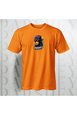 Erkek - Kadın Unisex Graffiti Maymun Baskılı Yarım Kollu Bisiklet Yaka %100 Pamuk Oversize T-shirt