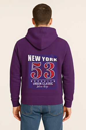 Unisex Oversize Hoodie – New York 53 Baskılı Kapüşonlu Sweatshirt