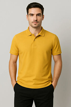 Regular Fit %100 Pamuk Polo Yaka Yarım Kollu Basic T-Shirt