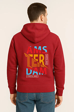 Amsterdam Renkli Baskılı Oversize Hoodie – Unisex Sokak Modası Kapüşonlu Sweatshirt