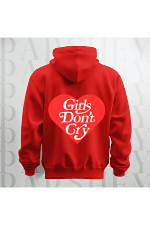 Girls Don't Cry Yazı Sırt Baskılı Kapüşonlu Unisex Sweatshirt Hoodie Oversize 3 İplik Şardonlu
