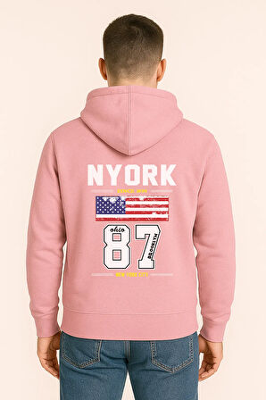 NYORK 87 Baskılı Oversize Hoodie – Amerikan Bayraklı Brooklyn New York City Kapüşonlu Sweatshirt