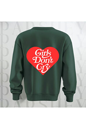 Unisex Sweatshirt Sırt Baskılı Girls Don't Cry Yazı Kalın Kumaş 3 İplik Oversize Bisiklet Yaka