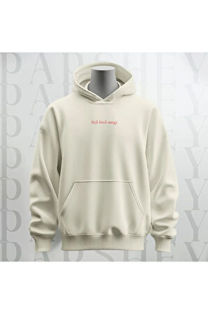 Rich Bitch Energy Yazı Göğüs Baskılı Kapüşonlu Unisex Sweatshirt Hoodie Kalın Kumaş 3 İplik Şardonlu