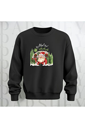 Noel Baba Ho Ho Ho! Baskılı Bisiklet Yaka Unisex Kalın Kumaş Oversize Sweatshirt 3 İplik Şardonlu