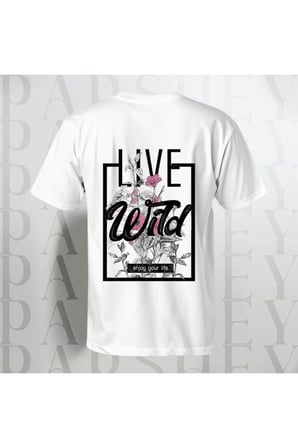 Live Wild Enjoy Your Life Baskılı Unisex Yarım Kollu Bisiklet Yaka %100 Pamuk Oversize T-shirt
