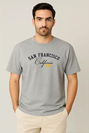 Erkek - Kadın %100 Pamuk San Francisco Baskılı Yarım Kollu Bisiklet Yaka T-Shirt