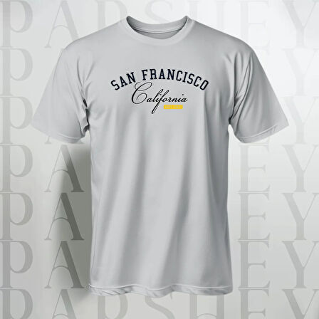 Erkek - Kadın %100 Pamuk San Francisco Baskılı Yarım Kollu Bisiklet Yaka T-Shirt