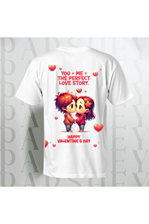 The Perfect Love Story Sırt Baskılı Unisex Bisiklet Yaka %100 Pamuk Oversize T-Shirt