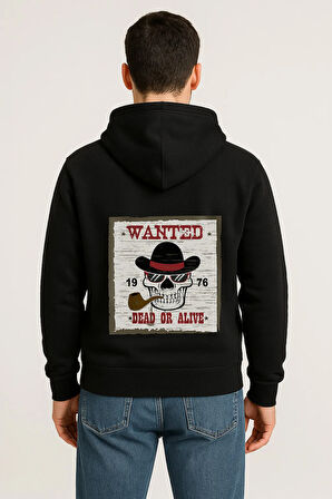Wanted Dead or Alive Baskılı Oversize Hoodie – Retro Kovboy Tarzı Unisex Kapüşonlu Sweatshirt