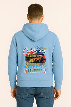 California Venice Beach Baskılı Oversize Hoodie – Retro Surf Tarzı Unisex Kapüşonlu