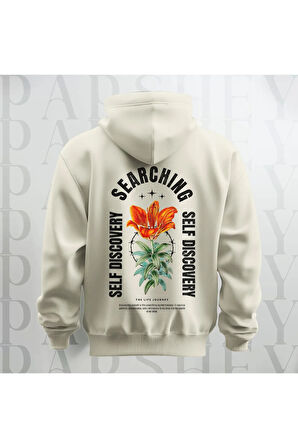 Self Discovery Baskılı Kapüşonlu Oversize Sweatshirt Hoodie Kalın Kumaş 3 İplik Şardonlu