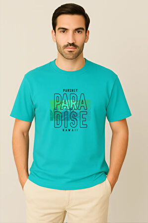 Erkek - Kadın %100 Pamuk Summer Paradise Desenli Baskılı Yarım Kollu Bisiklet Yaka T-Shirt