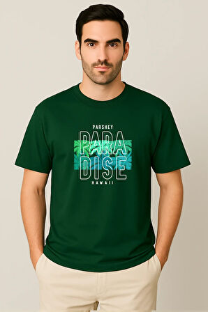 Erkek - Kadın %100 Pamuk Summer Paradise Desenli Baskılı Yarım Kollu Bisiklet Yaka T-Shirt