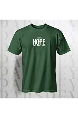 Erkek - Kadın Unisex HOPE Baskılı Yarım Kollu Bisiklet Yaka %100 Pamuk Oversize T-shirt