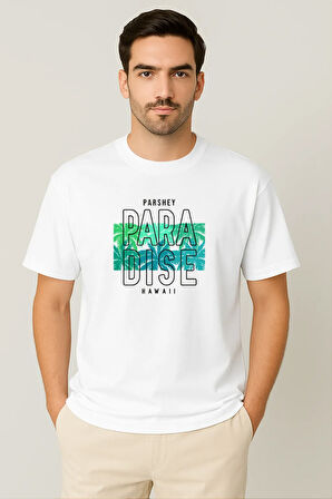 Erkek - Kadın %100 Pamuk Summer Paradise Desenli Baskılı Yarım Kollu Bisiklet Yaka T-Shirt
