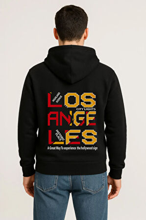 Los Angeles City Lights Baskılı Oversize Hoodie – Unisex Sokak Stili Kapüşonlu Sweatshirt