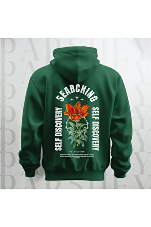 Self Discovery Baskılı Kapüşonlu Oversize Sweatshirt Hoodie Kalın Kumaş 3 İplik Şardonlu