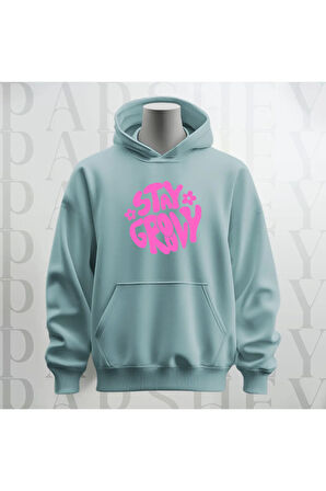 Stay Groovy Göğüs Baskılı Kapüşonlu Unisex Sweatshirt Hoodie Kalın Kumaş 3 İplik Şardonlu