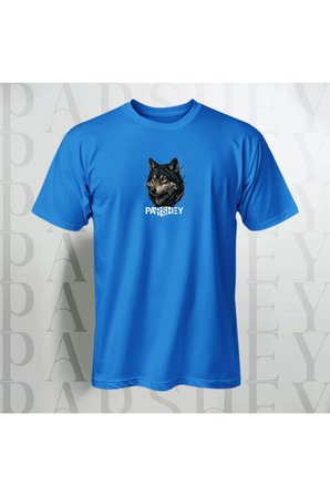 Erkek - Kadın Unisex Yarım Kollu Parshey Kurt Baskılı Bisiklet Yaka %100 Pamuk Oversize T-shirt