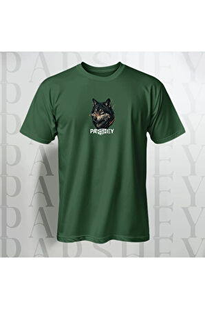 Erkek - Kadın Unisex Yarım Kollu Parshey Kurt Baskılı Bisiklet Yaka %100 Pamuk Oversize T-shirt