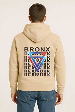 Bronx New York Baskılı Oversize Hoodie – Geometrik Renkli Arka Tasarım Unisex Kapüşonlu Sweatshirt