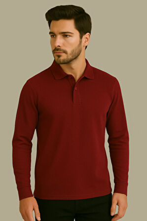 Regular Fit %100 Pamuk Polo Yaka Uzun Kollu Basic T-Shirt