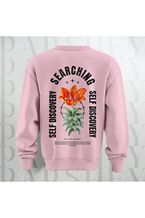 Self Discovery Çiçek Baskılı Kalın Kumaş 3 İplik Şardonlu Oversize Unisex Bisiklet Yaka Sweatshirt