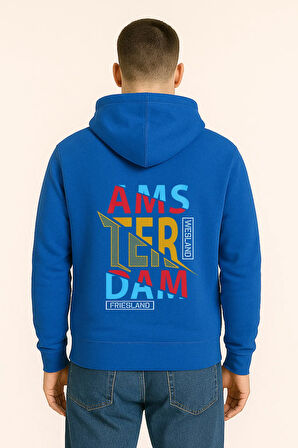 Amsterdam Renkli Baskılı Oversize Hoodie – Unisex Sokak Modası Kapüşonlu Sweatshirt