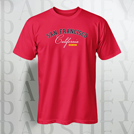 Erkek - Kadın %100 Pamuk San Francisco Baskılı Yarım Kollu Bisiklet Yaka T-Shirt