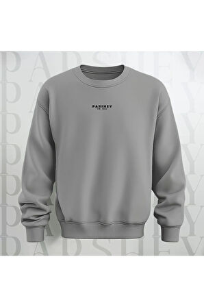 Take it Easy Yazı Sırt Baskılı Bisiklet Yaka Sweatshirt 3 İplik Şardonlu Oversize Kalıp Unisex