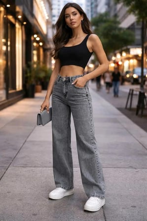 Zofya Den Kadın Füme Salaş Likralı Kot Pantolon Jean New-1