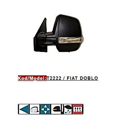 Fiat Dis Dikiz Aynası Cift Camlı Elektrikli Rezistanslı Desenli Kapak Otomatık Katlanır Sag Doblo III Pra - Tursan T2222