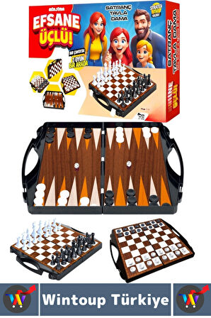 Eğlenceli Çocuk Yetişkin Aile Okul Eğitici Taşıma Çantalı Tavla Satranç Dama 3 in 1 Özel Oyun Seti
