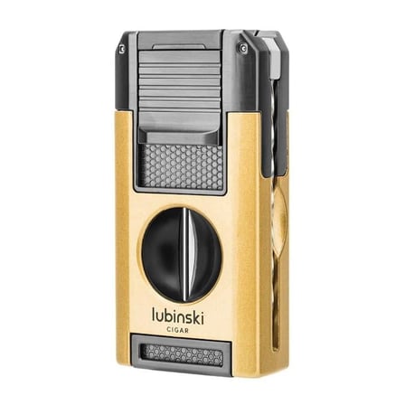 Lubinski Premium Çift Torch Puro Çakmağı Dahili V-Cut Kesici - Delici - İğne- Sehpa Gold LB-113