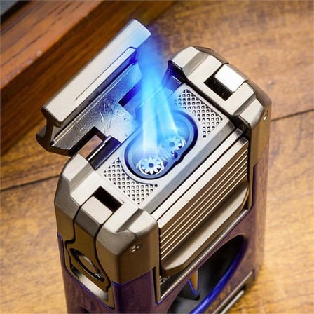 Lubinski Premium Çift Torch Puro Çakmağı Dahili V-Cut Kesici - Delici - İğne- Sehpa Gold LB-113