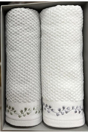 Özdilek Filgo Çiçekli 2'li Kutulu Havlu Beyaz-Yeşil