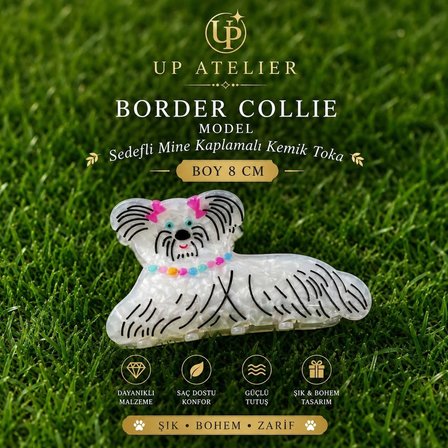 Sedefli Mine Kaplamalı Border Collie Kemik Toka 8cm