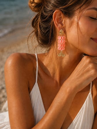 Yaz Koleksiyonu Plaj Modası Pembe Pullu Balık Model Küpe