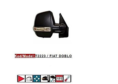 Fiat Dis Dikiz Aynası Sol Cift Camlı Elektrikli Rezistanslı Desenli Kapak Otomatık Katlanır Doblo III Pra - Tursan T2223