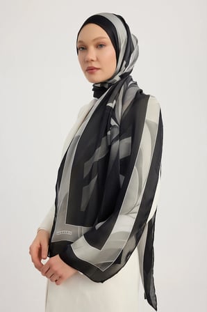Göksel Gelgit - Siyah - Aurora Desenli Janjan Şal - 70x190 Cm