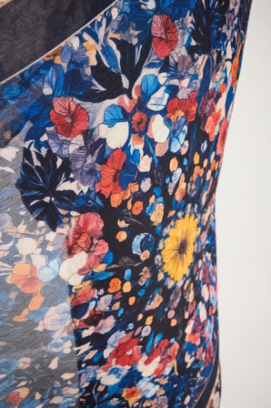 Çiçek Kozmosu - Lacivert - Aurora Desenli Janjan Şal - 70x190 Cm