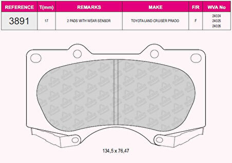 Toyota Ticarı On Fren Balatası Toyota Hilux 2009-2012 Land Cruıser J12 03-> Mitsubushı Pajero 2007-2012 - Beser 3891