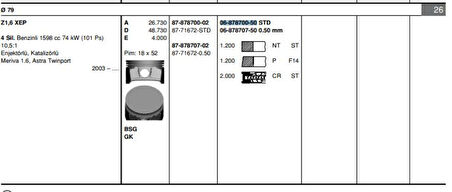 Opel Motor Segmanı Astra G / H Vectra C Meriva B Z16xep (1,6 Twinport) / (79,00mm) / (std) - Goetze 68787005g