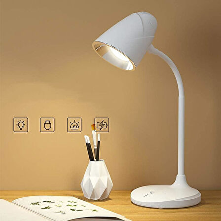 WellHise VD-6046 Masa Lambası Kablosuz Type-C Şarjlı Katlanabilir LED Okuma Işığı, USB Şarj Bağlantı Noktası ve Dokunmatik Dimmer Kontrol Sistemi