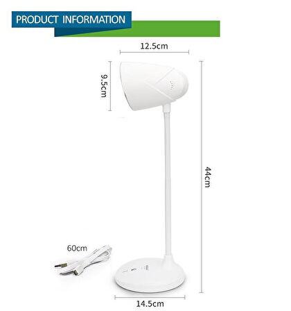 WellHise VD-6046 Masa Lambası Kablosuz Type-C Şarjlı Katlanabilir LED Okuma Işığı, USB Şarj Bağlantı Noktası ve Dokunmatik Dimmer Kontrol Sistemi